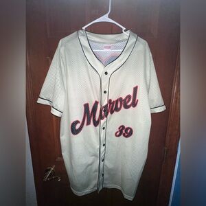 Marvel Cream Baseball Jersey with Black and Red Accents